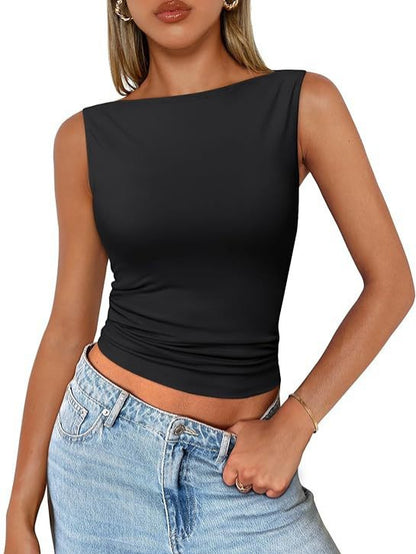 Top de tirantes para mujer con escote cuadrado y sin mangas