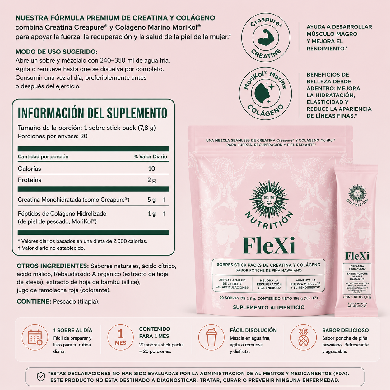 Creatina con Colageno Monodosis 2 en 1