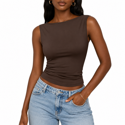 Top de tirantes para mujer con escote cuadrado y sin mangas