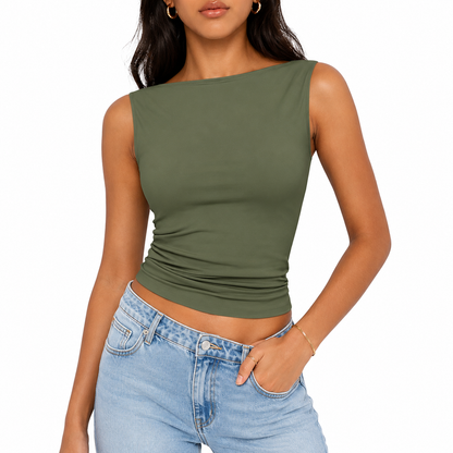Top de tirantes para mujer con escote cuadrado y sin mangas