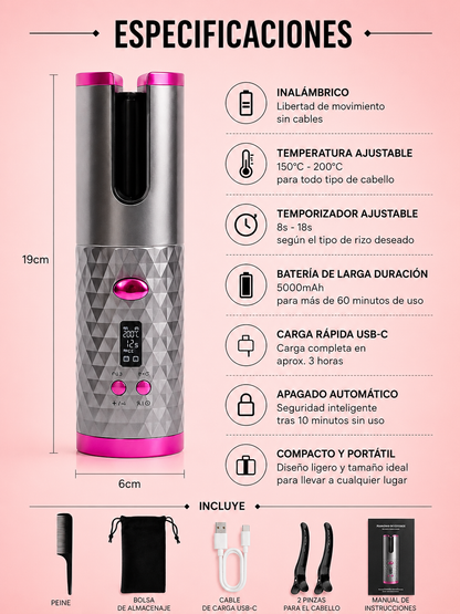 Rizador de Pelo Automático Inalámbrico con Control de Temperatura