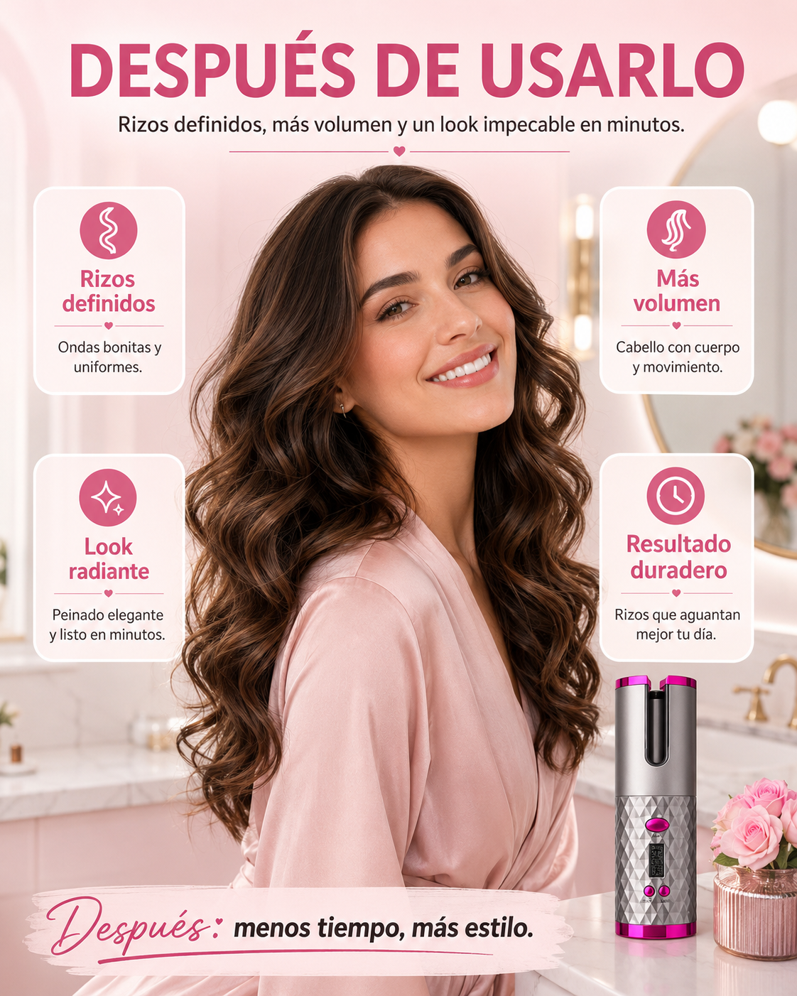 Rizador de Pelo Automático Inalámbrico con Control de Temperatura